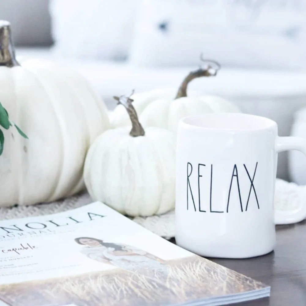 Rae Dunn Relax large letter coffee mug
